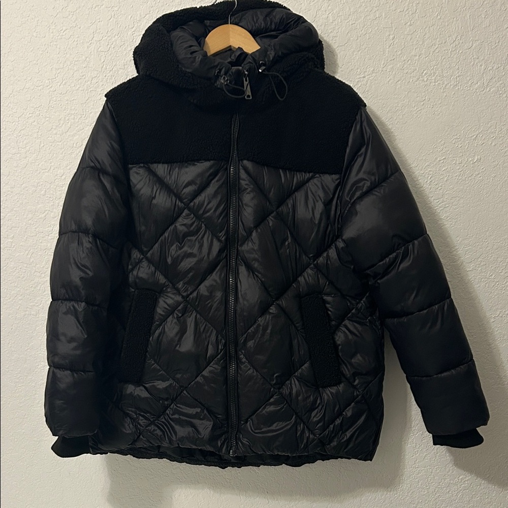 Koolaburra Black Quilted Mixed Media Puffer Jacket Large